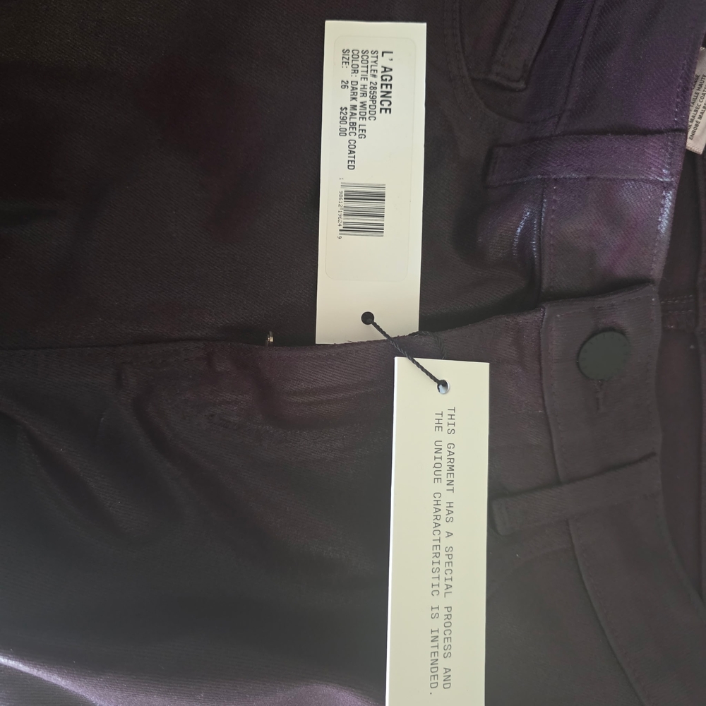 NWT L'AGENCE Wide Leg Coated Pants in Deep Plum - Picture 8 of 8